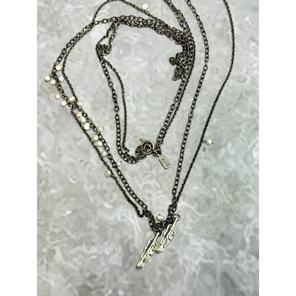 J Jill Long Layered Silver Necklace Southwestern Style With Feather Charms - Picture 10 of 12